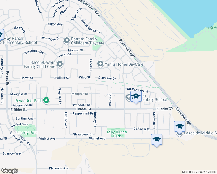 map of restaurants, bars, coffee shops, grocery stores, and more near 3381 Evening Mist Lane in Perris