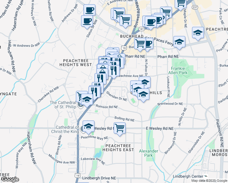 map of restaurants, bars, coffee shops, grocery stores, and more near 58 Sheridan Drive Northeast in Atlanta