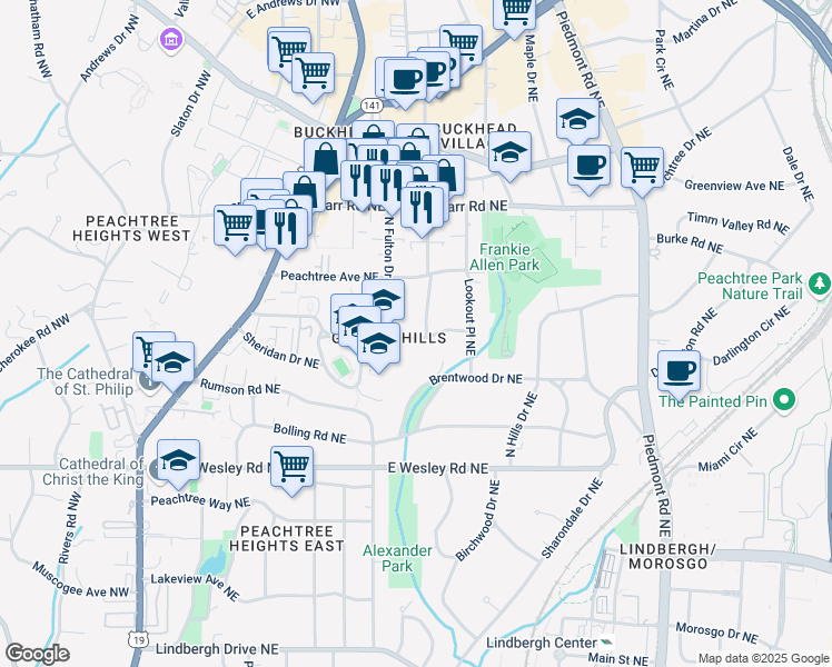 map of restaurants, bars, coffee shops, grocery stores, and more near 314 Delmont Drive Northeast in Atlanta