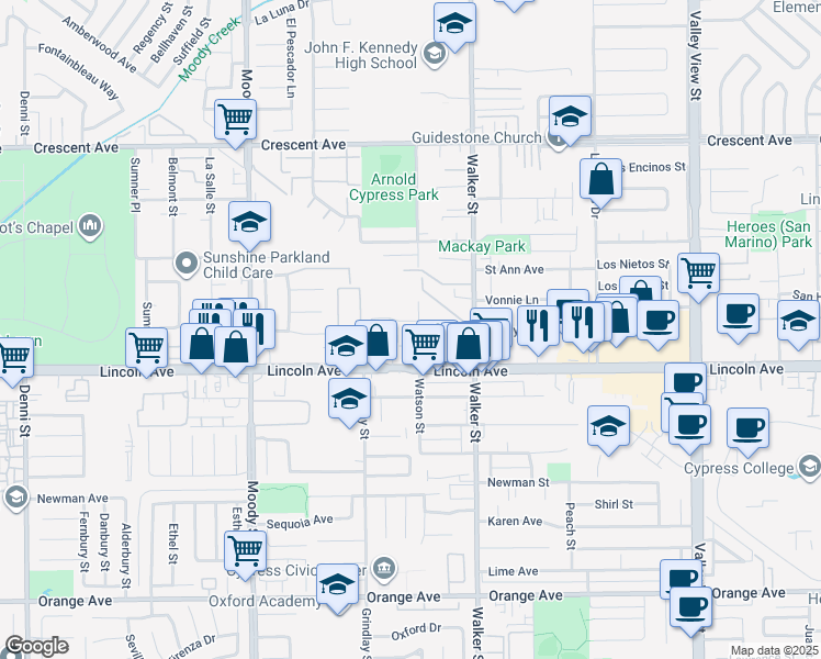 map of restaurants, bars, coffee shops, grocery stores, and more near 8921 Watson Street in Cypress
