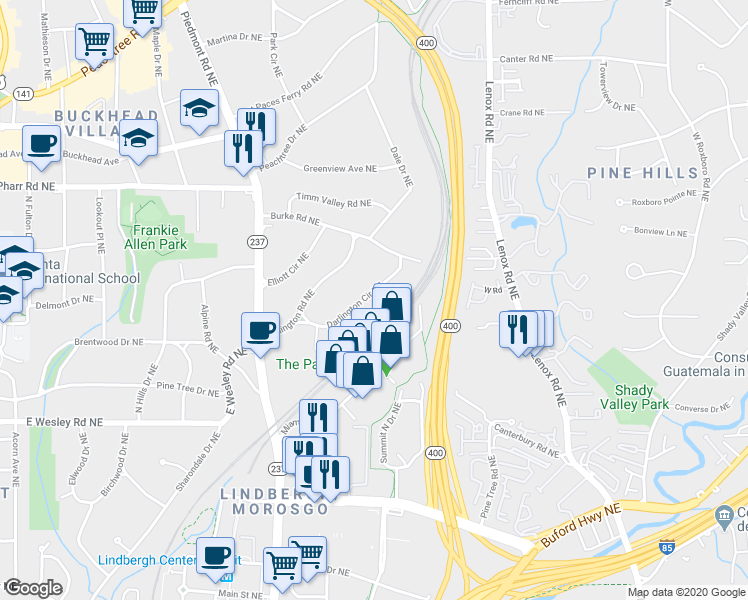 map of restaurants, bars, coffee shops, grocery stores, and more near 699 Darlington Circle Northeast in Atlanta