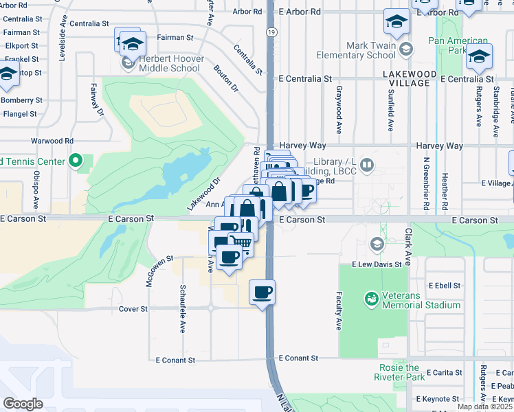 map of restaurants, bars, coffee shops, grocery stores, and more near in Lakewood