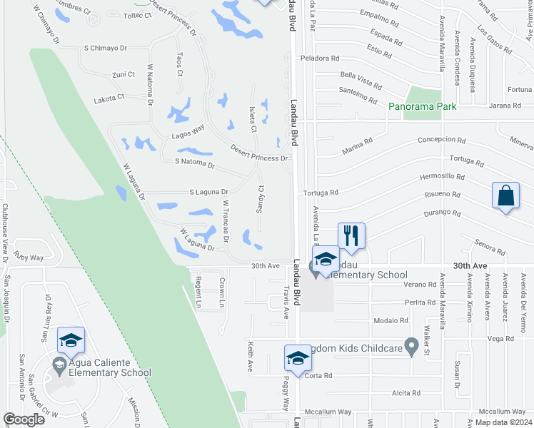 map of restaurants, bars, coffee shops, grocery stores, and more near 29740 Sandy Court in Cathedral City