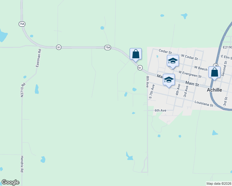 map of restaurants, bars, coffee shops, grocery stores, and more near Blessings Way in Colbert