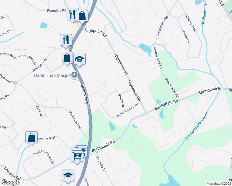 map of restaurants, bars, coffee shops, grocery stores, and more near 2875 Shane Drive in Snellville
