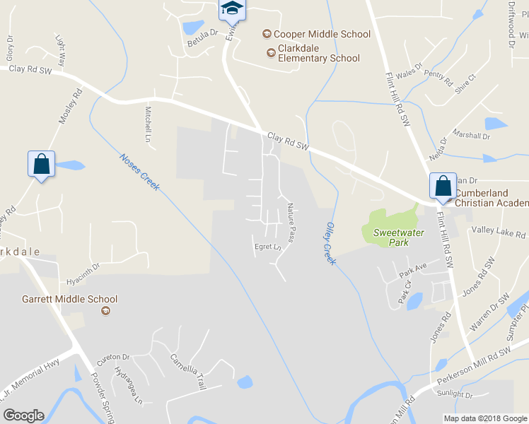 map of restaurants, bars, coffee shops, grocery stores, and more near 2756 Whitewater Court in Austell