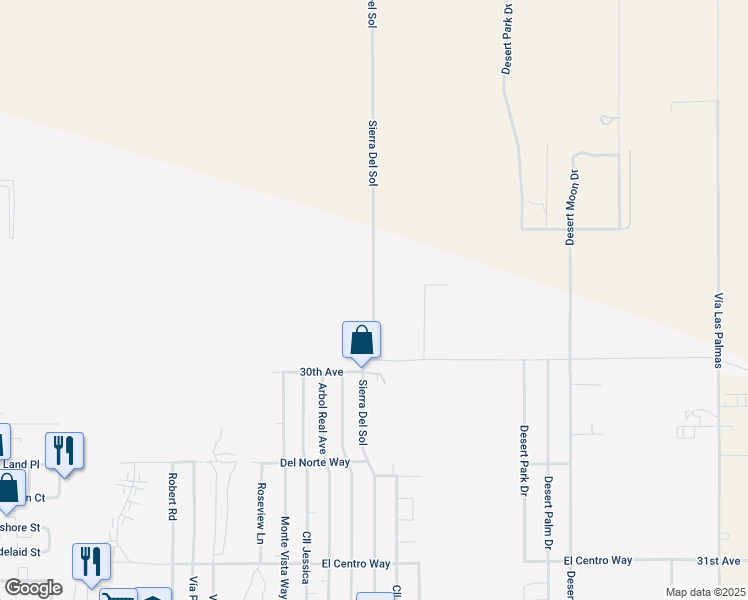 map of restaurants, bars, coffee shops, grocery stores, and more near Sierra Del Sol in Thousand Palms