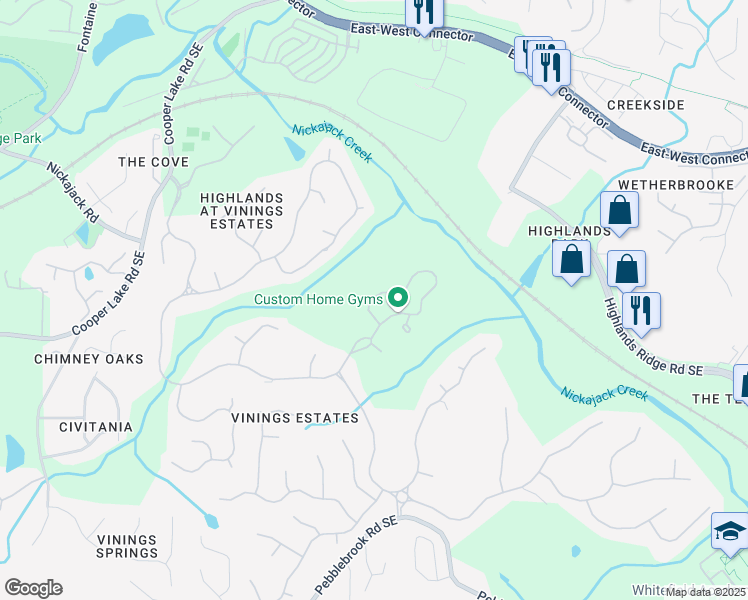 map of restaurants, bars, coffee shops, grocery stores, and more near 478 Vinings Estates Drive Southeast in Mableton