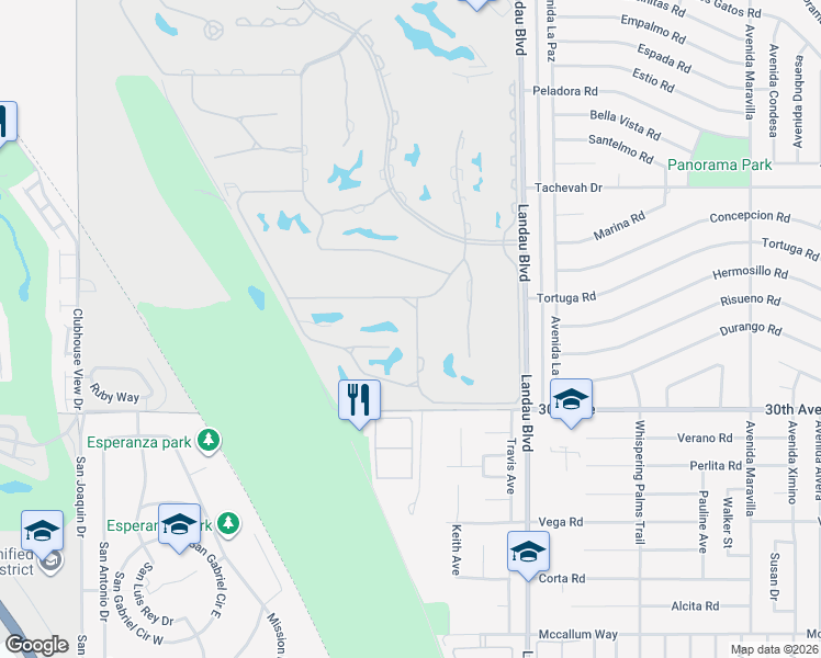 map of restaurants, bars, coffee shops, grocery stores, and more near 29631 West Trancas Drive in Cathedral City