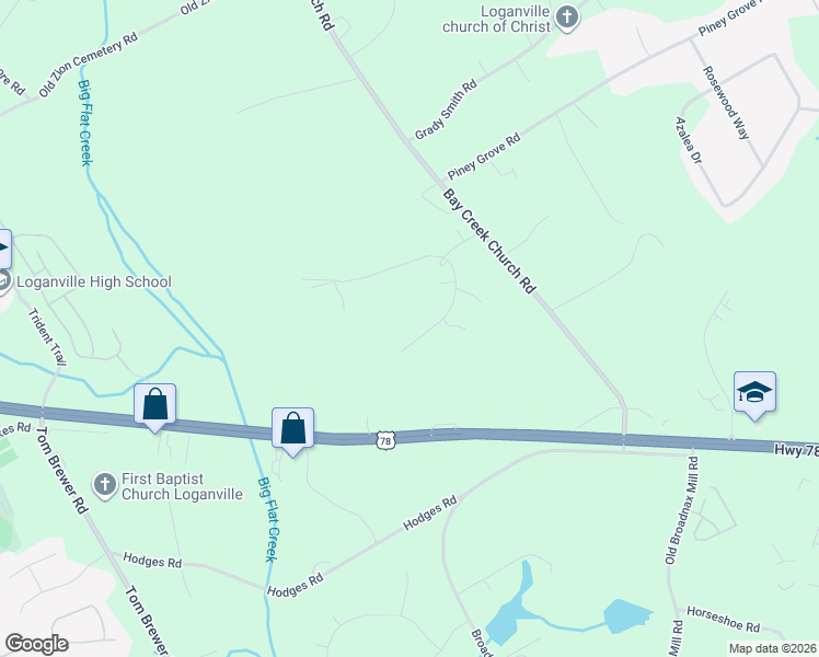 map of restaurants, bars, coffee shops, grocery stores, and more near 2660 Bay Ridge Drive in Loganville