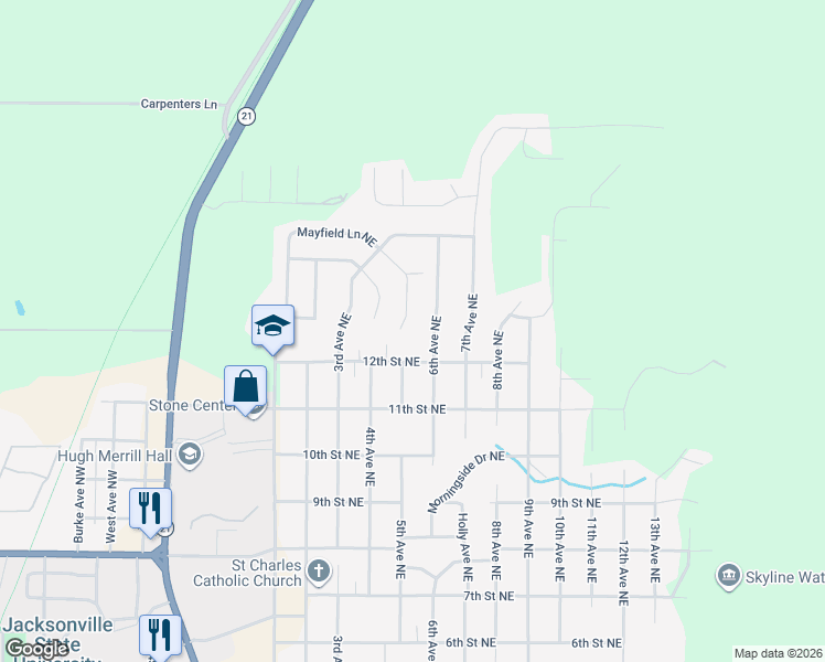 map of restaurants, bars, coffee shops, grocery stores, and more near 406 12th Street Northeast in Jacksonville
