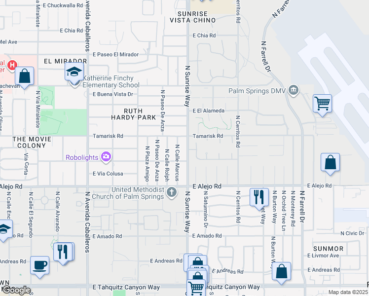 map of restaurants, bars, coffee shops, grocery stores, and more near 634 North Cll Marcus in Palm Springs