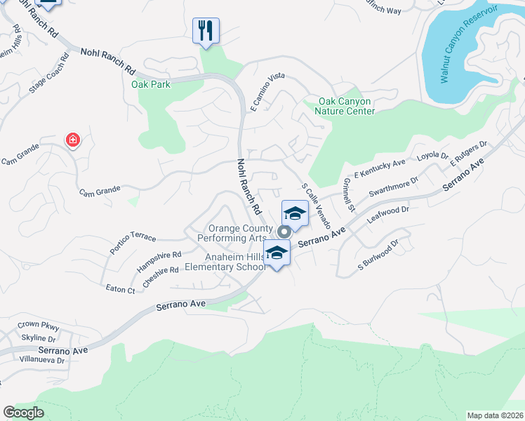 map of restaurants, bars, coffee shops, grocery stores, and more near 8526 East Altaview Drive in Orange
