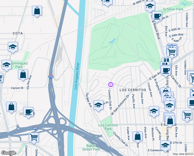 map of restaurants, bars, coffee shops, grocery stores, and more near 4167 Del Mar Avenue in Long Beach