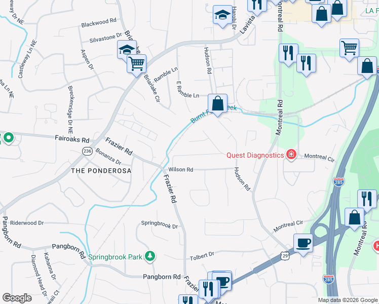 map of restaurants, bars, coffee shops, grocery stores, and more near 3042 Anderson Place in Decatur