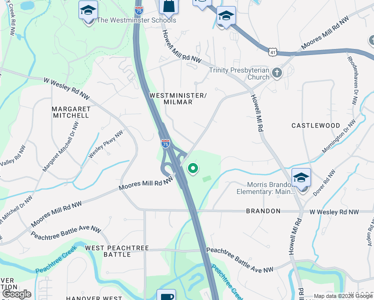 map of restaurants, bars, coffee shops, grocery stores, and more near 1168 Moores Mill Road Northwest in Atlanta