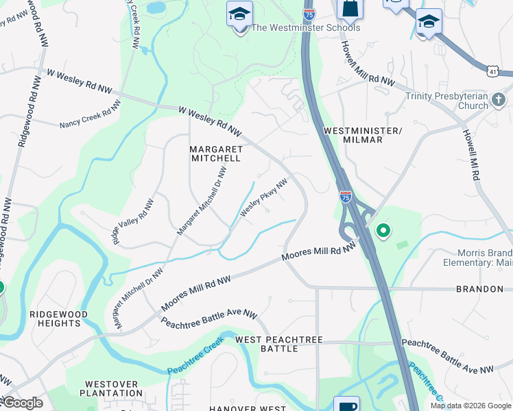 map of restaurants, bars, coffee shops, grocery stores, and more near 1378 Wesley Oaks Court in Atlanta