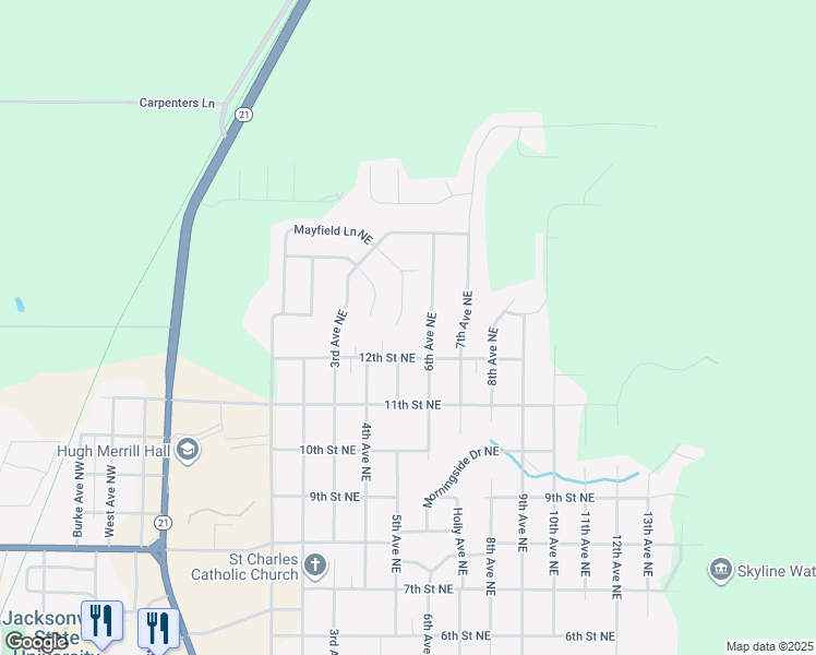 map of restaurants, bars, coffee shops, grocery stores, and more near 406 12th Street Northeast in Jacksonville
