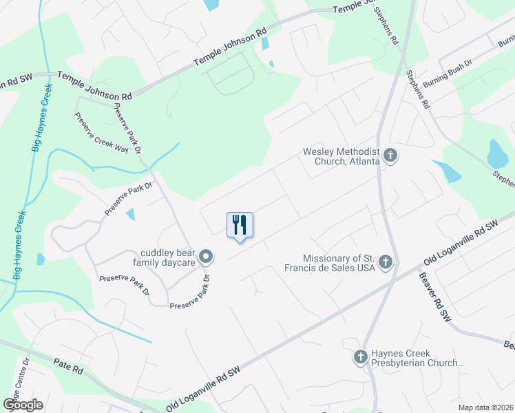 map of restaurants, bars, coffee shops, grocery stores, and more near 1765 Red Rose Lane in Loganville