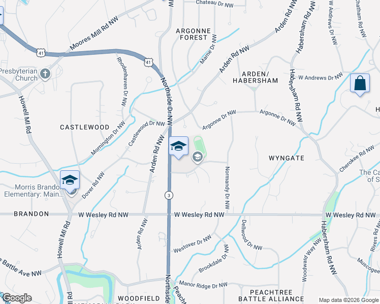 map of restaurants, bars, coffee shops, grocery stores, and more near 530 Kingswood Lane Northwest in Atlanta