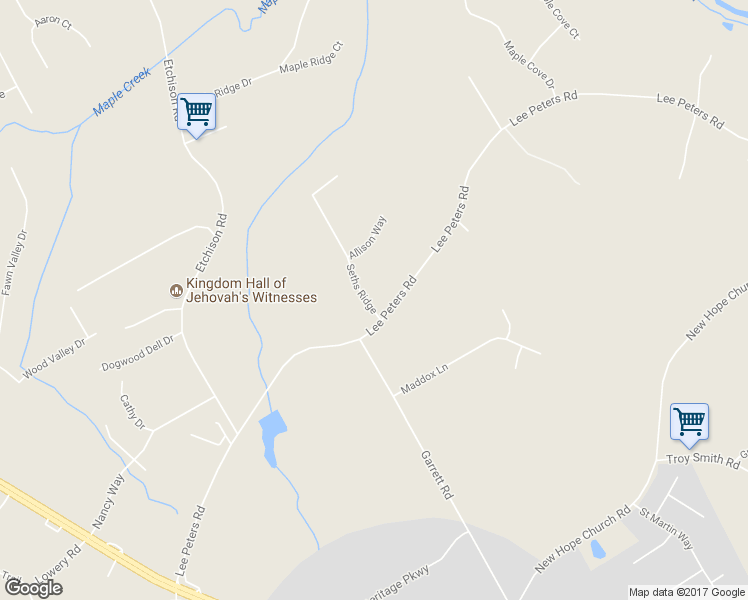 map of restaurants, bars, coffee shops, grocery stores, and more near 2301 Allison Way in Loganville