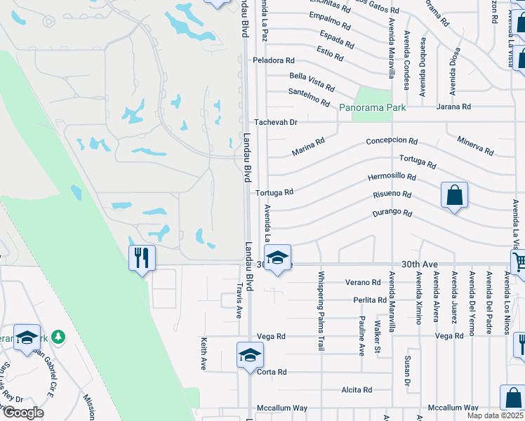 map of restaurants, bars, coffee shops, grocery stores, and more near 29665 Avenida La Paz in Cathedral City