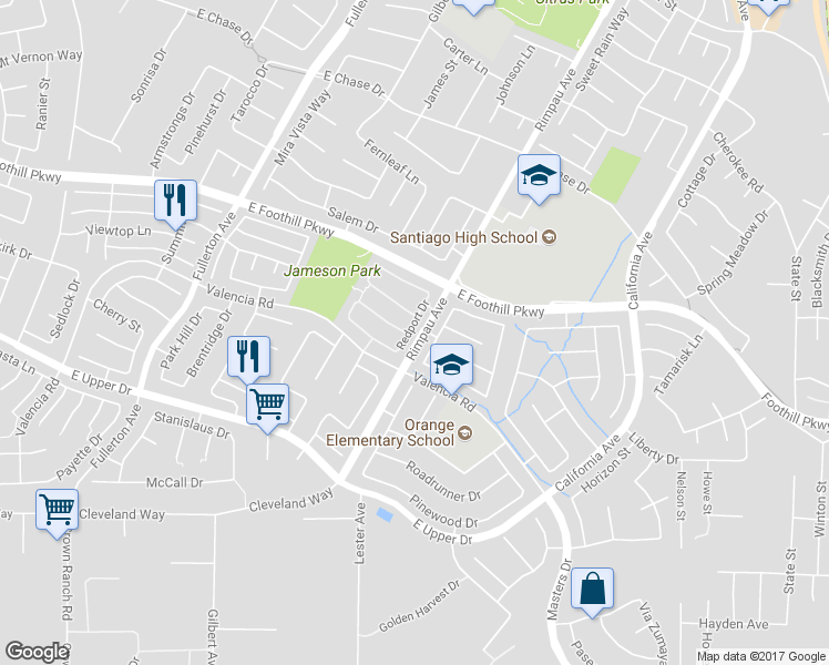 map of restaurants, bars, coffee shops, grocery stores, and more near 1320 Longwood Pines Lane in Corona