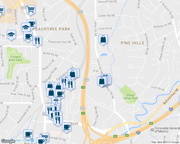 map of restaurants, bars, coffee shops, grocery stores, and more near 2848 Overlook Court Northeast in Atlanta