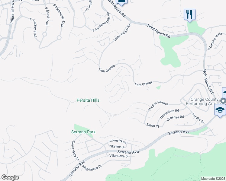 map of restaurants, bars, coffee shops, grocery stores, and more near 862 South Sapphire Lane in Anaheim
