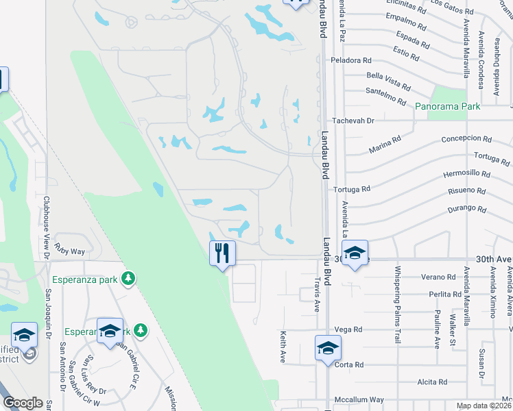 map of restaurants, bars, coffee shops, grocery stores, and more near 29538 West Trancas Drive in Cathedral City