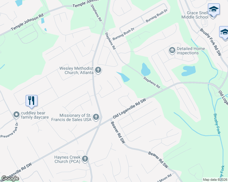 map of restaurants, bars, coffee shops, grocery stores, and more near 1540 Summer Lake Terrace Southwest in Loganville