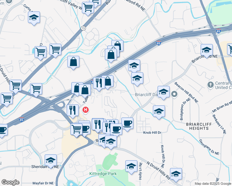 map of restaurants, bars, coffee shops, grocery stores, and more near 4007 Westchester Ridge Northeast in Atlanta