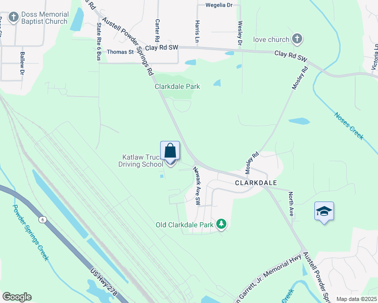 map of restaurants, bars, coffee shops, grocery stores, and more near 4971 Austell Powder Springs Road Southwest in Austell