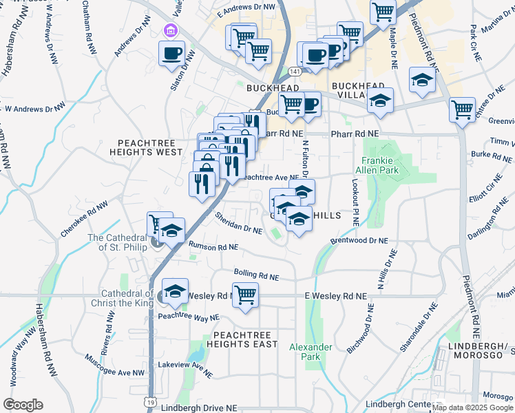 map of restaurants, bars, coffee shops, grocery stores, and more near 77 Delmont Drive Northeast in Atlanta