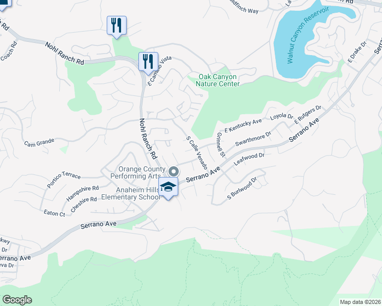 map of restaurants, bars, coffee shops, grocery stores, and more near 890 South Calle Venado in Anaheim