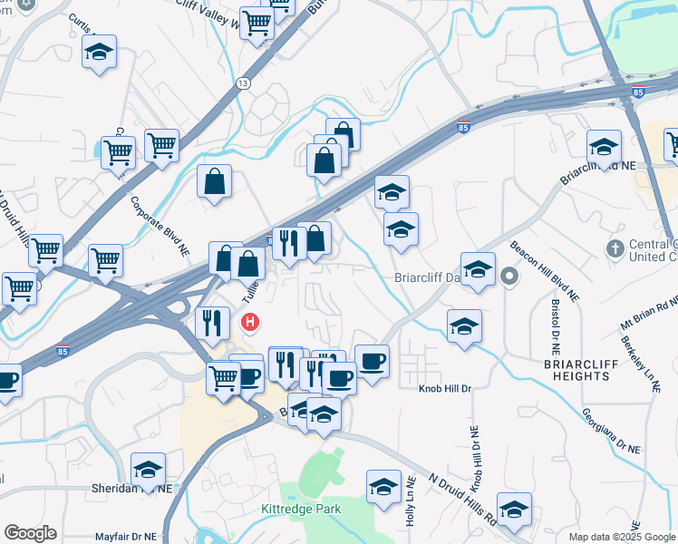 map of restaurants, bars, coffee shops, grocery stores, and more near 4007 Westchester Ridge Northeast in Atlanta