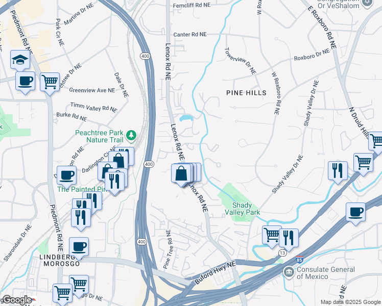 map of restaurants, bars, coffee shops, grocery stores, and more near 776 Lenox Way Northeast in Atlanta