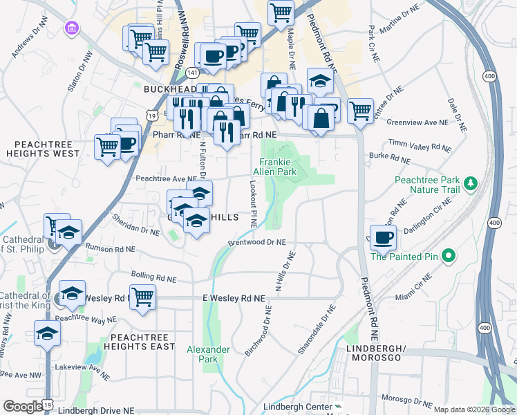 map of restaurants, bars, coffee shops, grocery stores, and more near 2879 Lookout Place Northeast in Atlanta