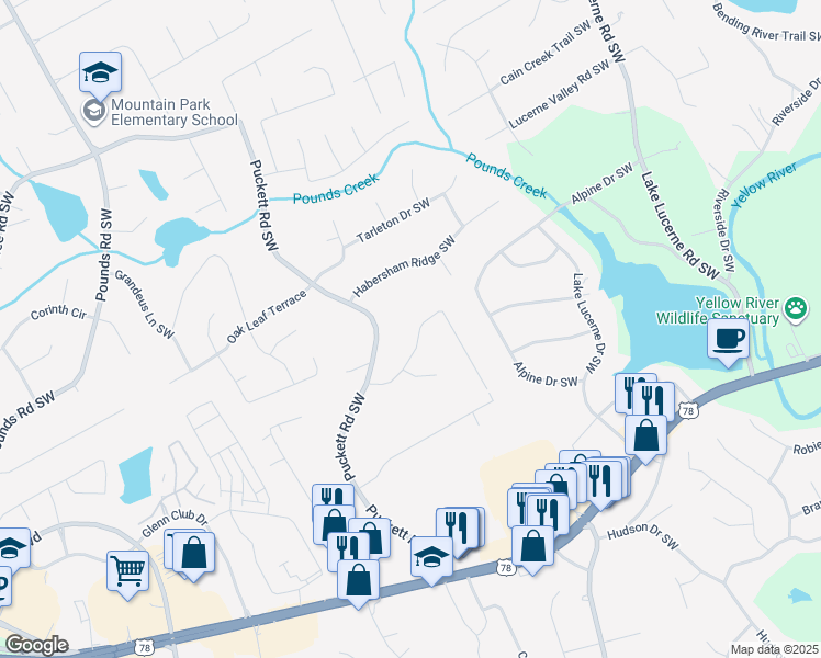 map of restaurants, bars, coffee shops, grocery stores, and more near 4881 Valley Dale Drive Southwest in Lilburn