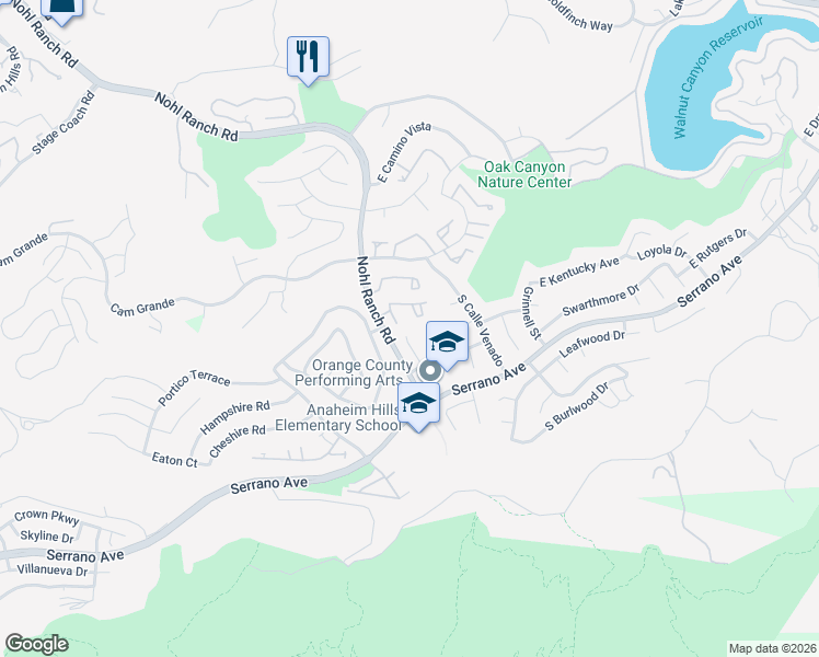 map of restaurants, bars, coffee shops, grocery stores, and more near 910 South Amherst Circle in Anaheim