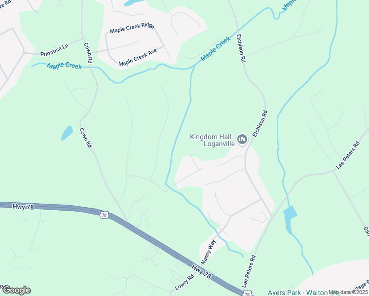 map of restaurants, bars, coffee shops, grocery stores, and more near 5010 Fawn Valley Drive in Loganville
