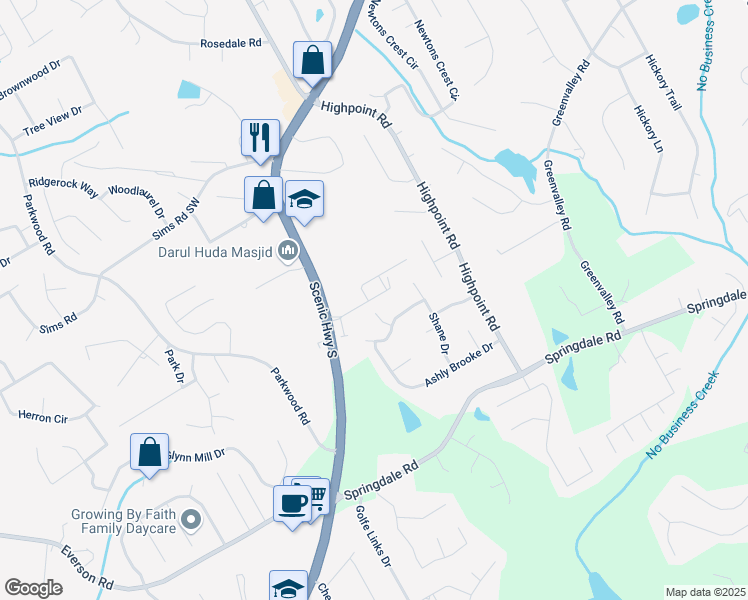 map of restaurants, bars, coffee shops, grocery stores, and more near 3040 Clear View Lane in Snellville