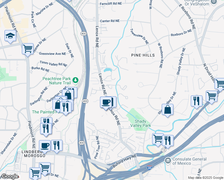 map of restaurants, bars, coffee shops, grocery stores, and more near 776 Lenox Way Northeast in Atlanta