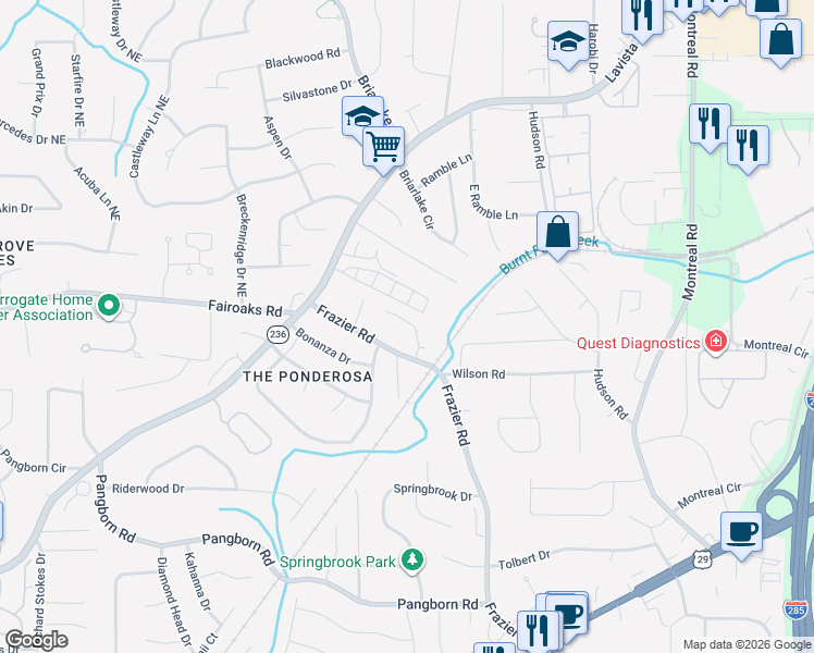 map of restaurants, bars, coffee shops, grocery stores, and more near 1752 Wilsons Crossing Drive in Decatur