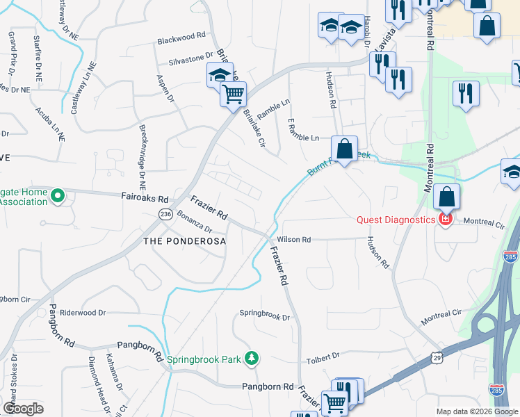 map of restaurants, bars, coffee shops, grocery stores, and more near 3467 Lavista Road in Decatur