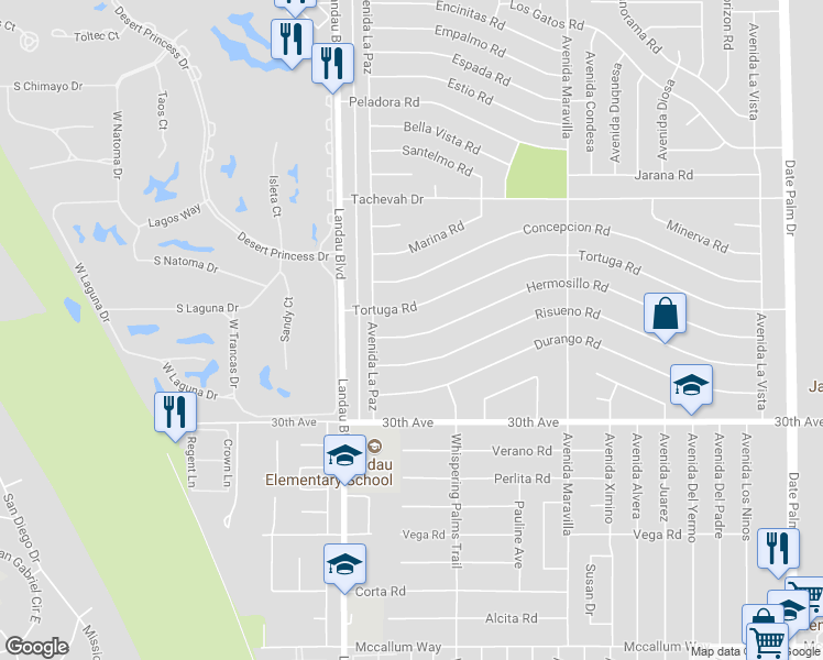 map of restaurants, bars, coffee shops, grocery stores, and more near 68130 Hermosillo Road in Cathedral City