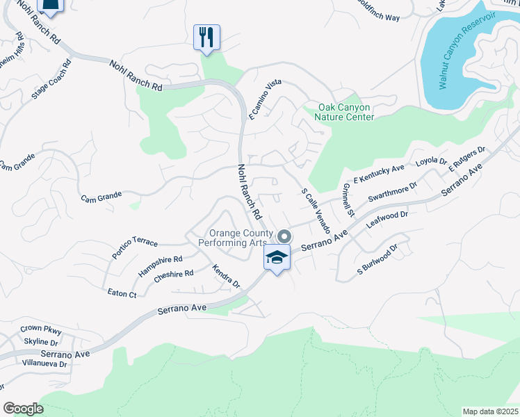 map of restaurants, bars, coffee shops, grocery stores, and more near 6516 East Paseo Diego in Anaheim