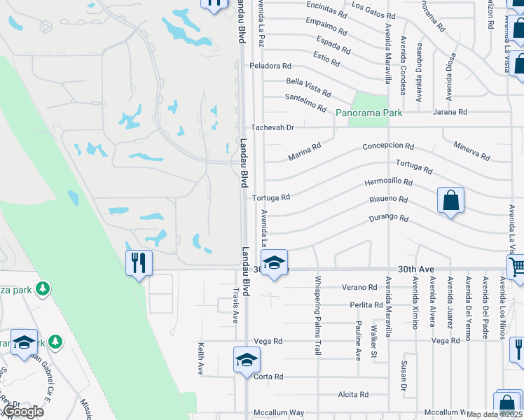 map of restaurants, bars, coffee shops, grocery stores, and more near 29555 Avenida La Paz in Cathedral City
