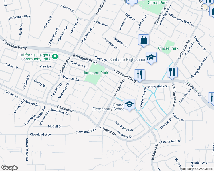 map of restaurants, bars, coffee shops, grocery stores, and more near 1248 Longport Way in Corona