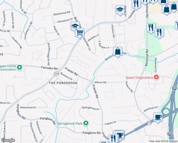 map of restaurants, bars, coffee shops, grocery stores, and more near 3467 Lavista Road in Decatur